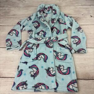 Lightning Bug Girl's Small Fleece Unicorn Robe Light Blue Good Condition
